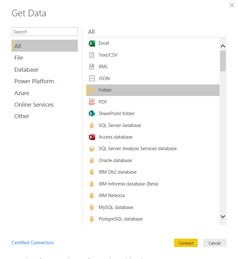 Select Folder as Data source to import all files in that folder.